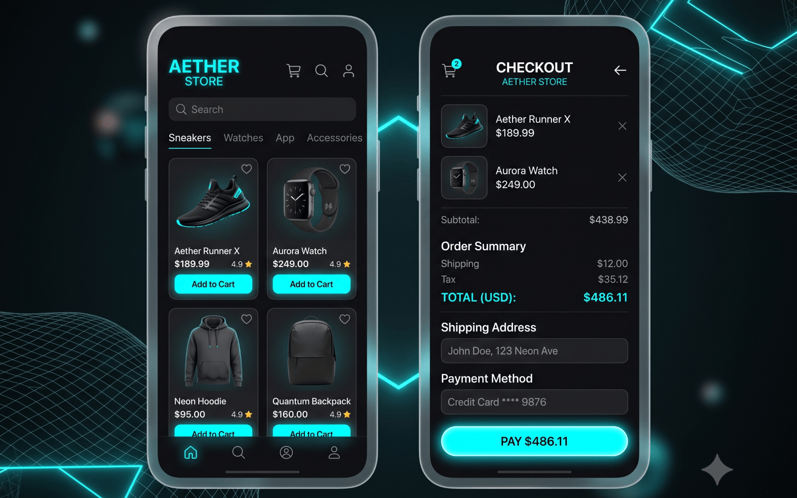 Dark-mode online store checkout interface
